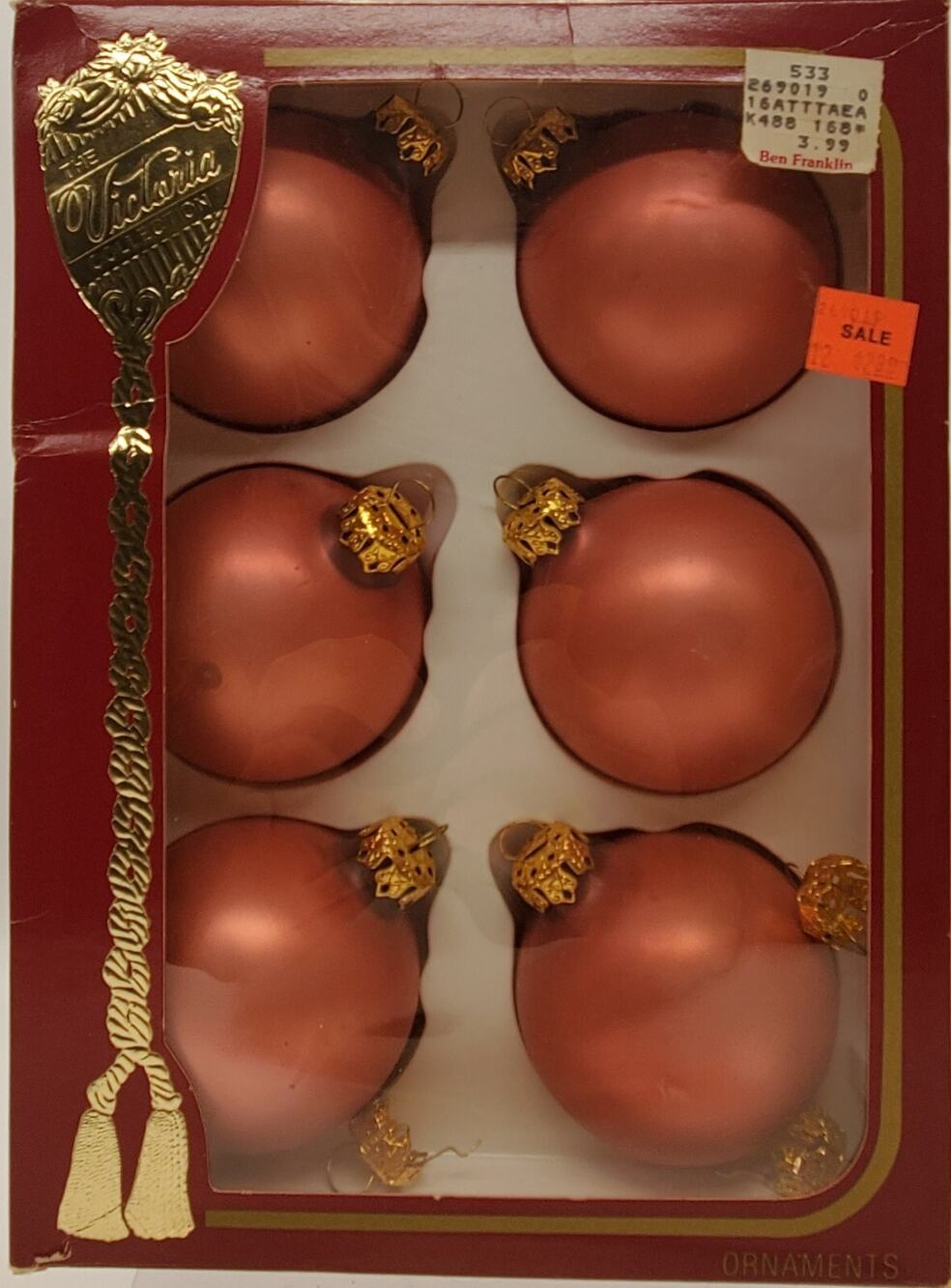 6 VTG RAUCH THE VICTORIA COLLECTION GLASS HOT PINK CHRISTMAS ORNAMENTS USA